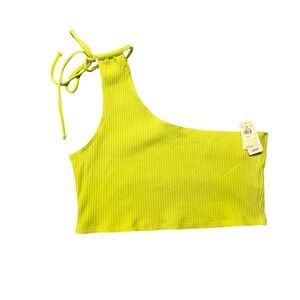 Aerie Real Women XL Lime Green Ribbed Y2K Tie One Shoulder Cropped Tank Top NWT